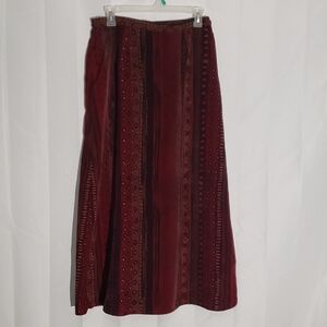 Vintage Burgundy And Black A Line Maxi Skirt Made In Guatemala Ethnic Print 12